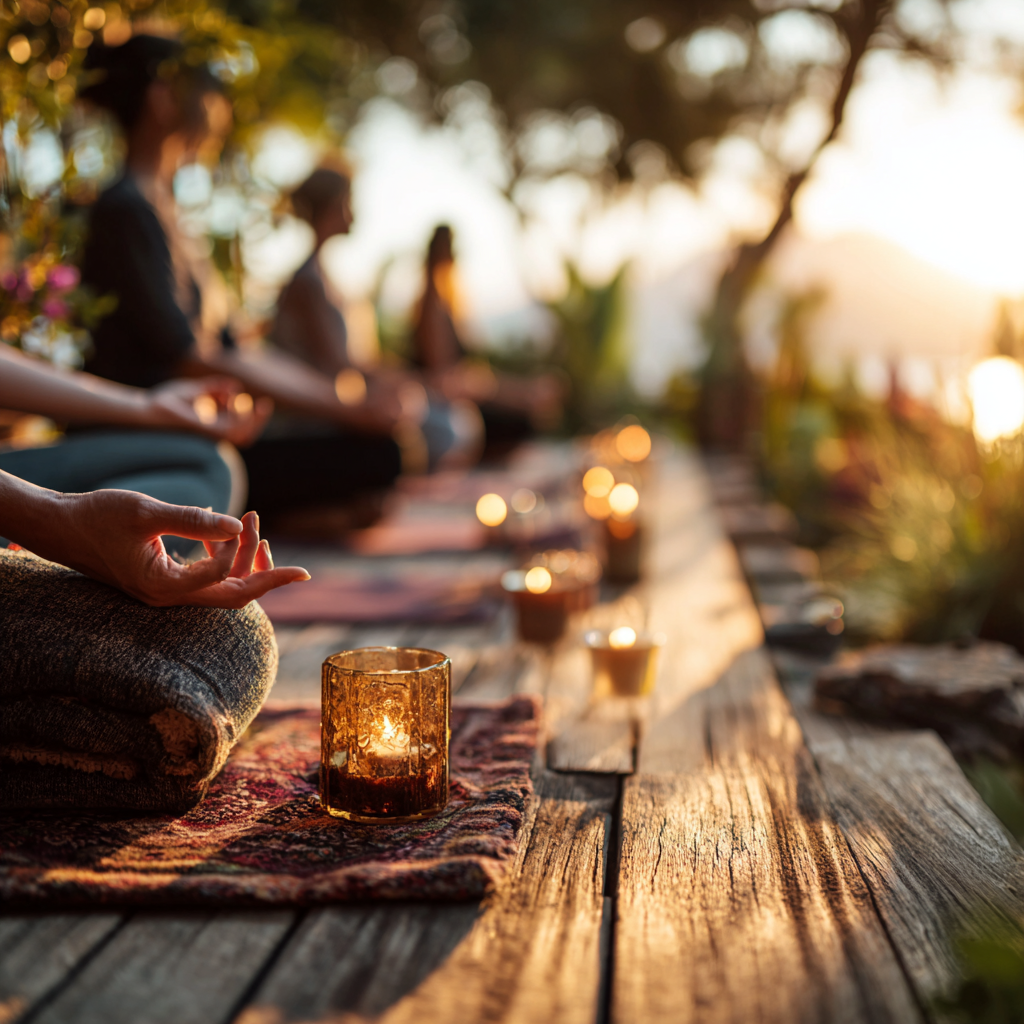 Sunzsunriseyogaclassinactiveposeonwoodendecknearnaa2a6ef99c7444a23ba933ab0b3f9cf0c0